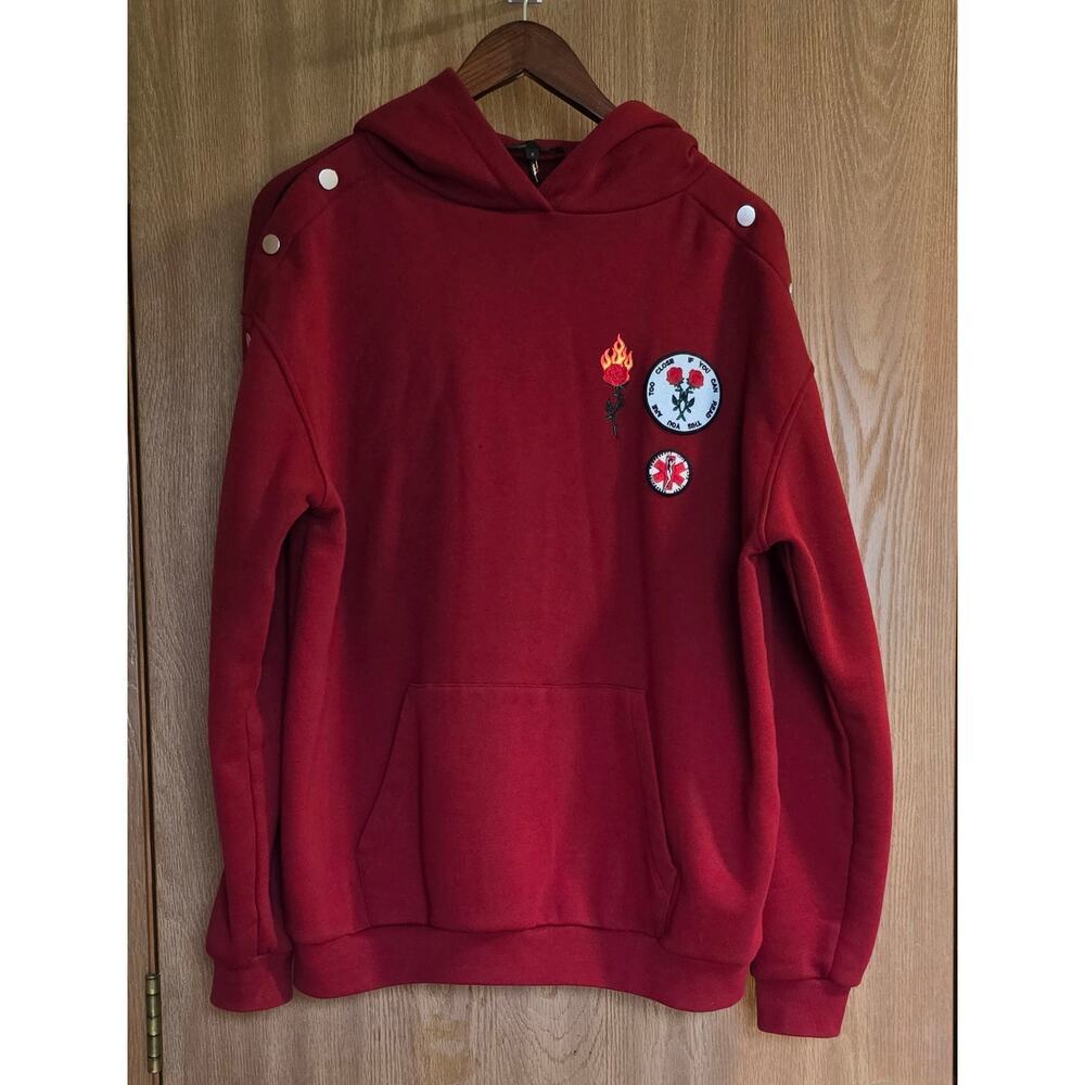 Maje Theodore Snapped Patched Pullover Hoodie Sweatshirt